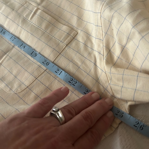 EUC Lands' End Men's Buttery yellow  and Blue windowpane plaid button up shirt. - Picture 11 of 11